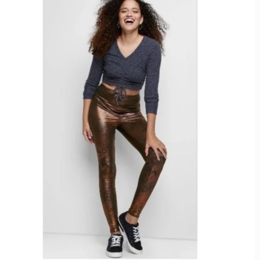 Wild Fable High Waisted Metallic Gold Animal Print Leggings